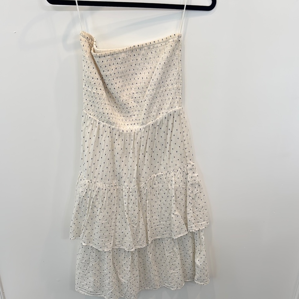 White Strapless Tiered Dress with Dots